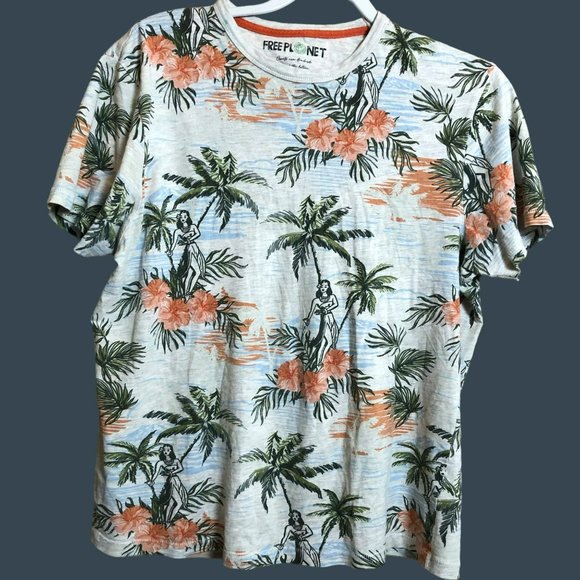Free Planet Hawiian Print SS T-Shirt Sz M - Picture 1 of 4